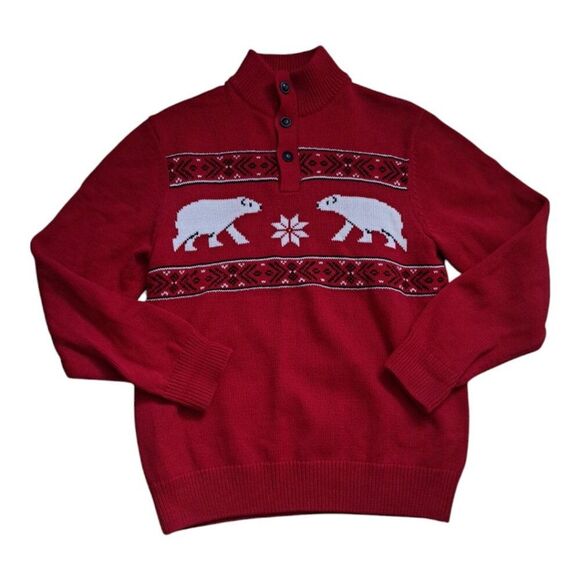 Chaps Men's Classic Fit Holiday Nordic Cotton Polar Bear Mockneck Sweater Sz S - Picture 6 of 9